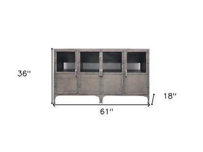 61" Gray Metal Enclosed Storage TV Stand