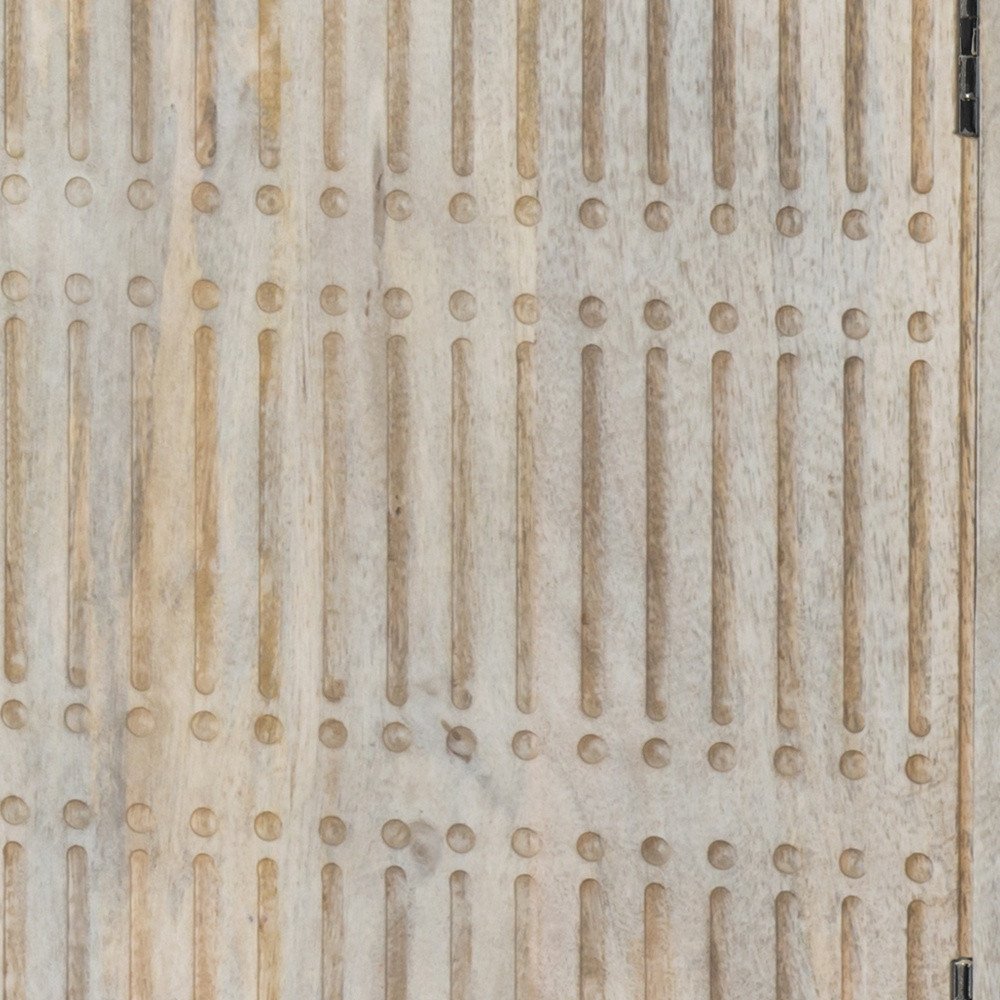 60" Ivory Carved Geometric Distressed Solid Wood Enclosed and Open Storage TV Stand