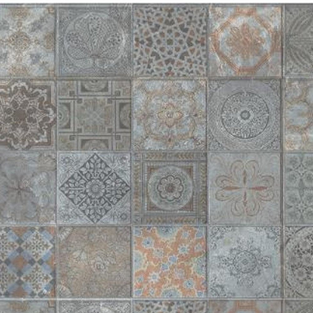 2' X 5' Brown And Gray Mosaic Tile Printed Vinyl Area Rug with UV Protection