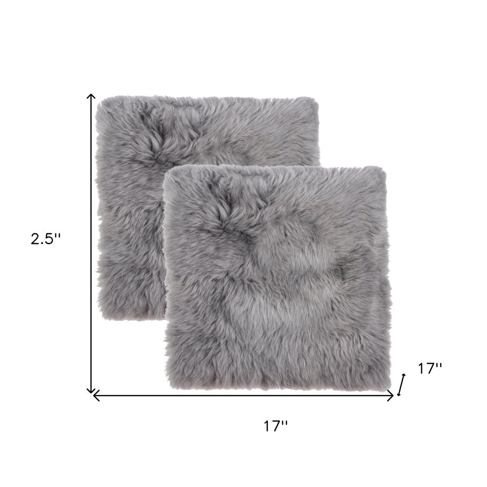 Set Of Two 17" X 17" Grey Wool Chair Pads
