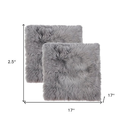 Set Of Two 17" X 17" Grey Wool Chair Pads