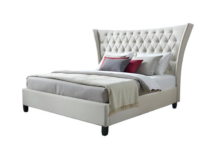 Beige King Diamond Button Tufted Upholstered Bed Frame