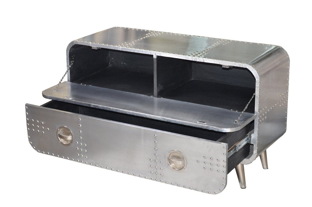 44" Silver Aluminum Enclosed Storage TV Stand