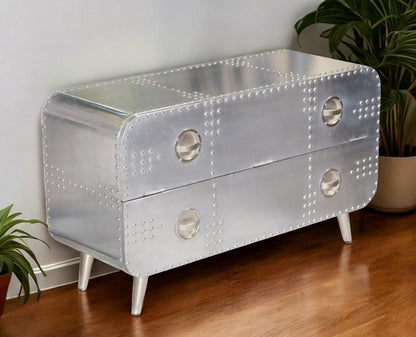 44" Silver Aluminum Enclosed Storage TV Stand