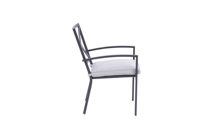 Set of Two Dark Gray Aluminum Outdoor Stacking Dining Chairs with Light Gray Cushion