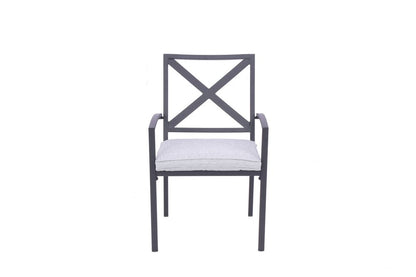 Set of Two Dark Gray Aluminum Outdoor Stacking Dining Chairs with Light Gray Cushion