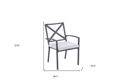 Set of Two Dark Gray Aluminum Outdoor Stacking Dining Chairs with Light Gray Cushion