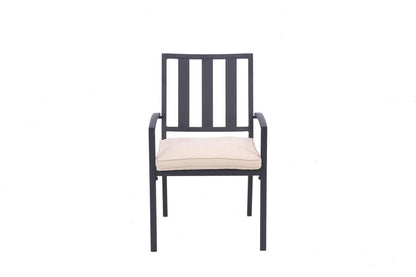 Set of Two Dark Gray Aluminum Outdoor Stacking Dining Chairs with Beige Cushion