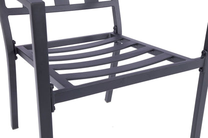 Set of Two Dark Gray Aluminum Outdoor Stacking Dining Chairs with Beige Cushion