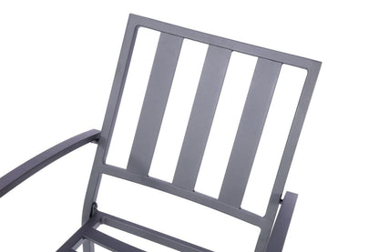 Set of Two Dark Gray Aluminum Outdoor Stacking Dining Chairs with Beige Cushion