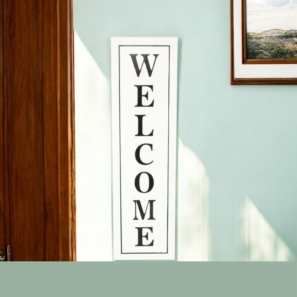 39" X 11" White and Black Welcome Metal Wall Decor