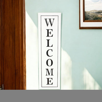 39" X 11" White and Black Welcome Metal Wall Decor