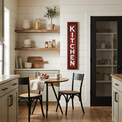 37" X 8" Red and White Kitchen Metal Wall Decor