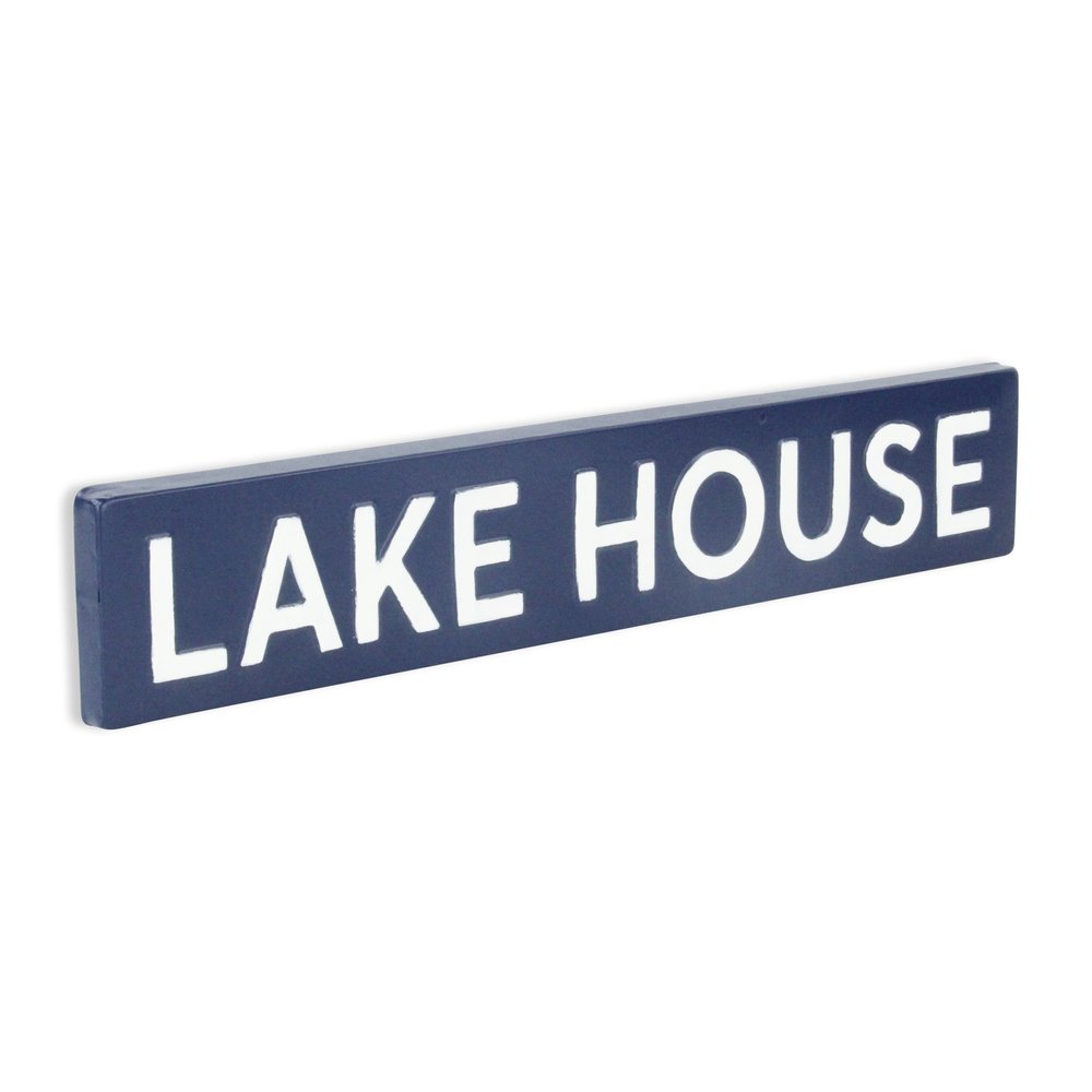 5" X 24" Blue and White Lake House Metal Wall Decor