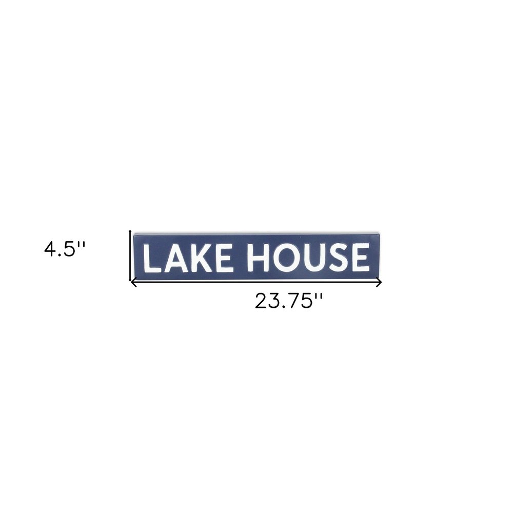 5" X 24" Blue and White Lake House Metal Wall Decor