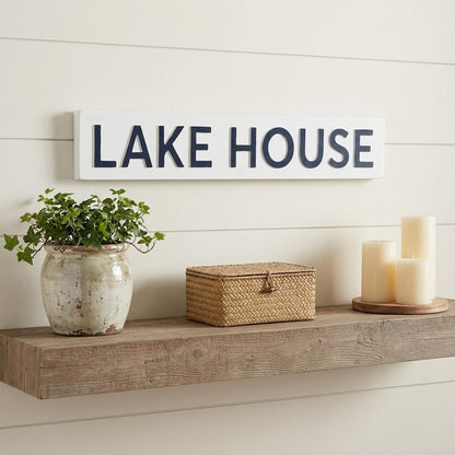 5" X 24" White Lake House Metal Wall Decor