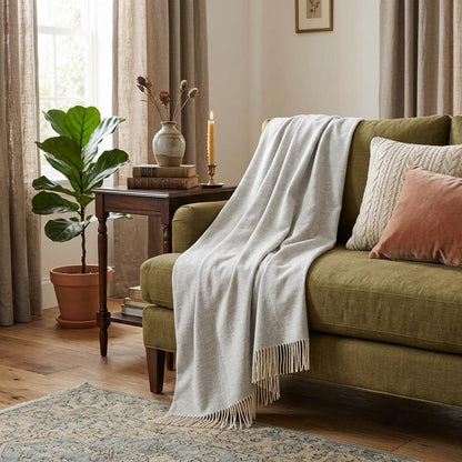 Gray Woven Wool Reversable Throw