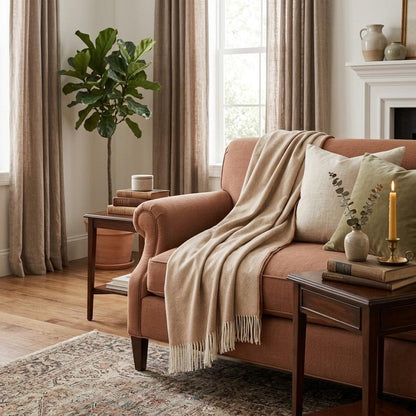 Camel Woven Wool Reversable Throw