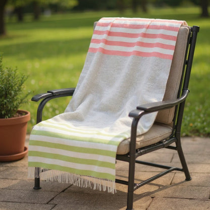 Gray Woven Wool Striped Reversable Throw