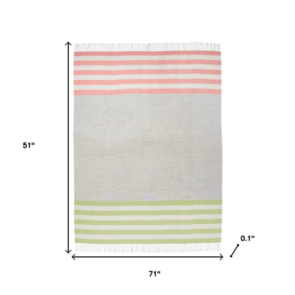 Gray Woven Wool Striped Reversable Throw