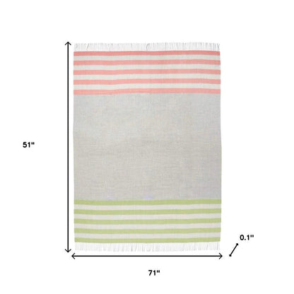 Gray Woven Wool Striped Reversable Throw