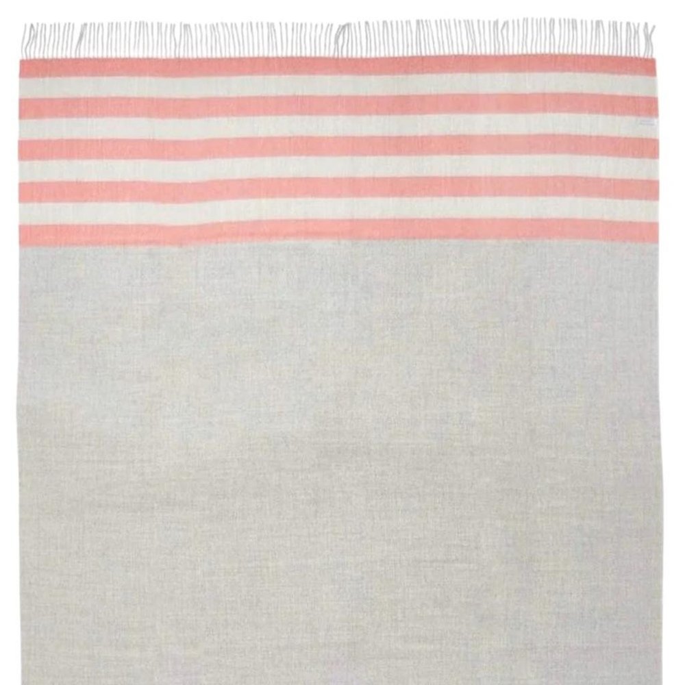 Gray Woven Wool Striped Reversable Throw