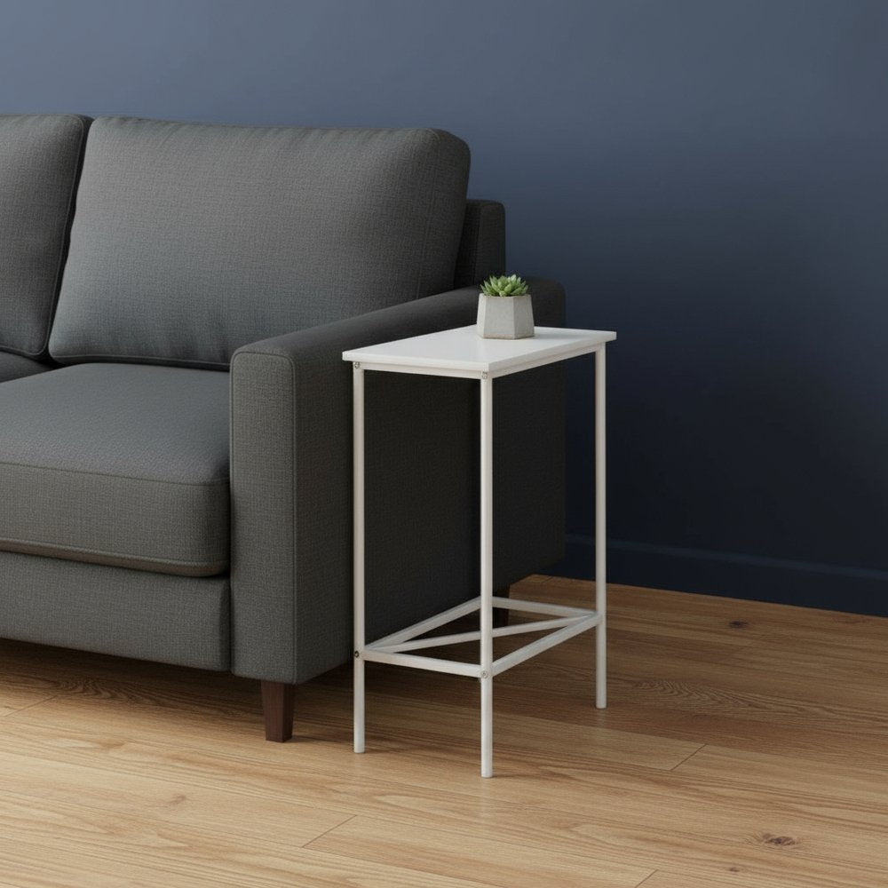 24" White Wood And Metal End Table With Shelf