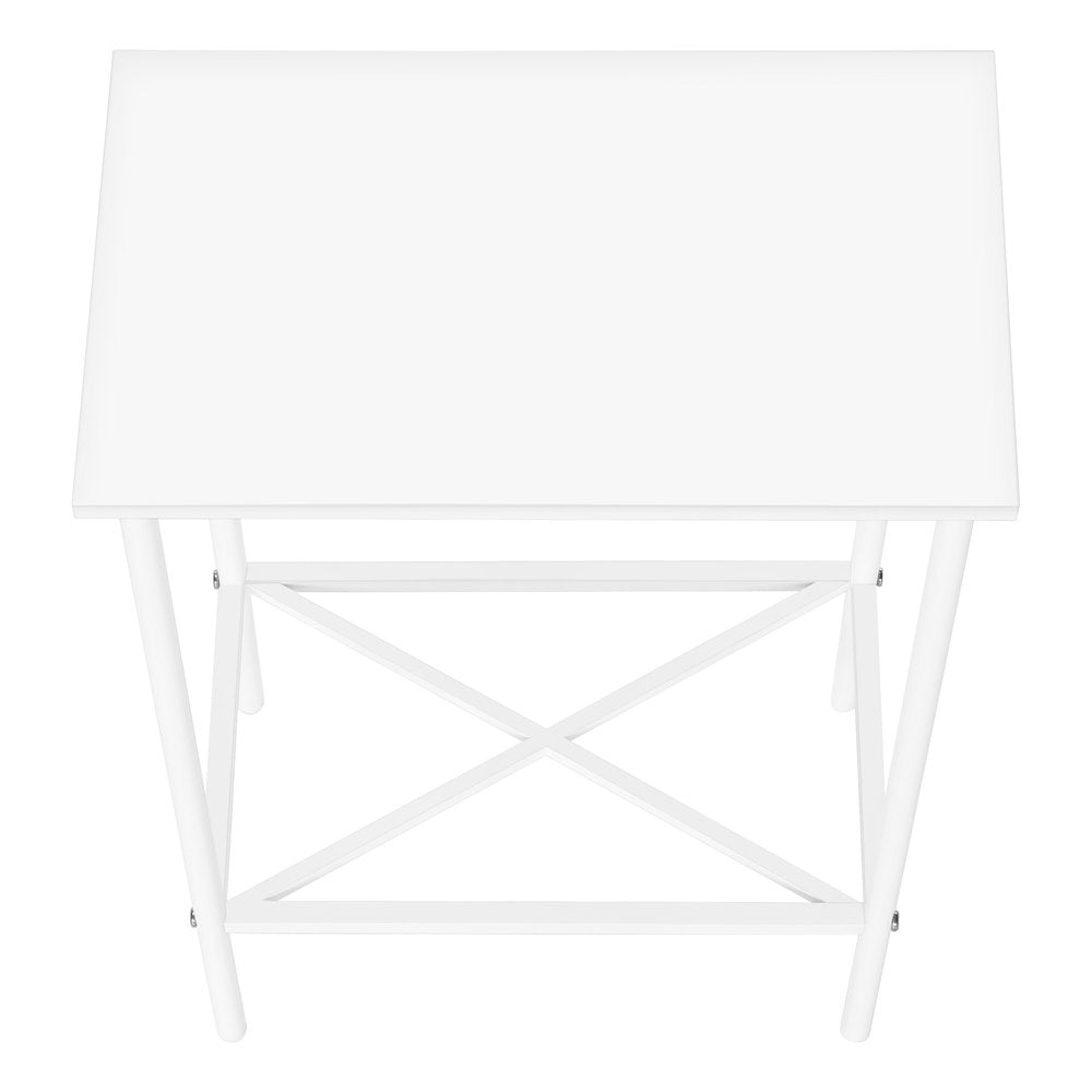 24" White Wood And Metal End Table With Shelf