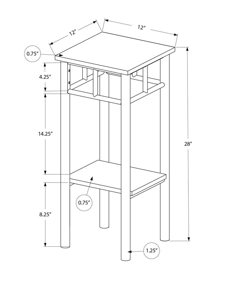 28" Black Square End Table With Shelf