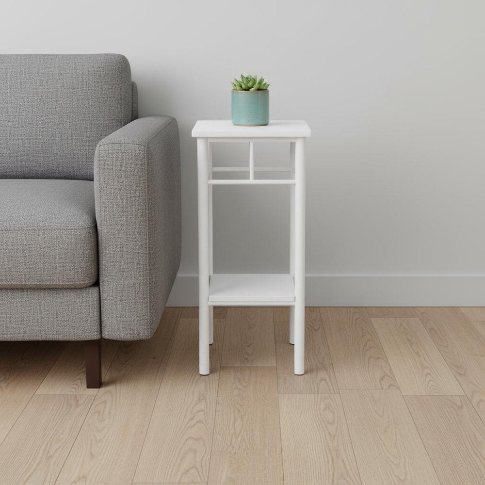 28" White Wood And Iron Square End Table With Shelf