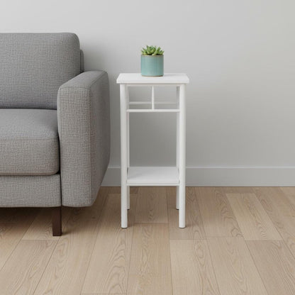 28" White Wood And Iron Square End Table With Shelf