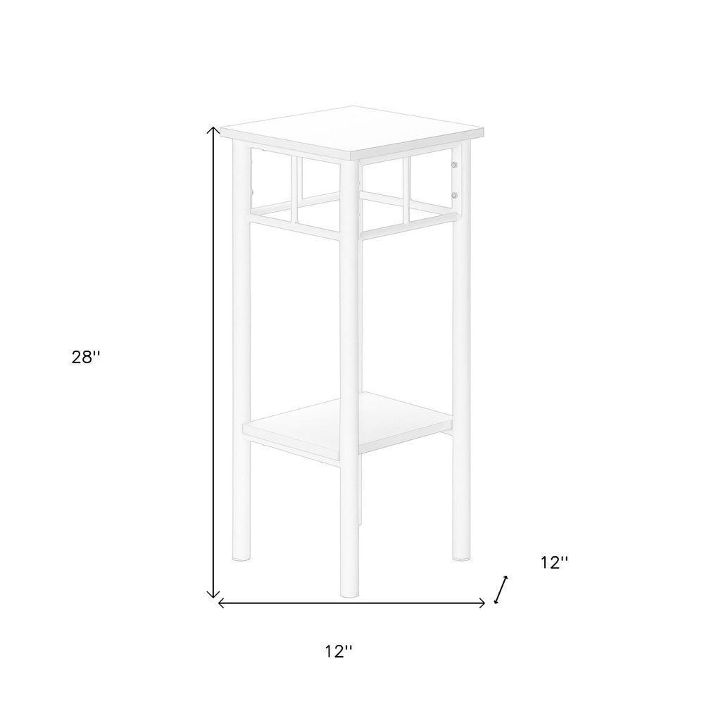 28" White Wood And Iron Square End Table With Shelf