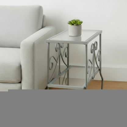 22" Silver And Clear Metal And Tempered Glass End Table With Shelf