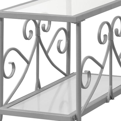 22" Silver And Clear Metal And Tempered Glass End Table With Shelf