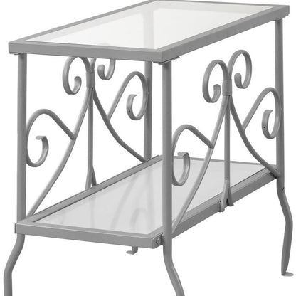 22" Silver And Clear Metal And Tempered Glass End Table With Shelf
