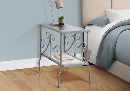 22" Silver And Clear Metal And Tempered Glass End Table With Shelf