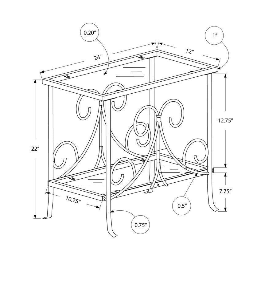 22" Silver And Clear Metal And Tempered Glass End Table With Shelf