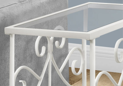 22" White And Clear Metal And Tempered Glass End Table With Shelf