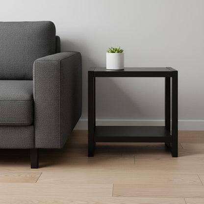 22" Black Wood And Metal Frame End Table With Shelf