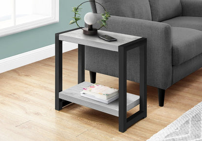 22" Gray And Black Wood And Metal Frame End Table With Shelf
