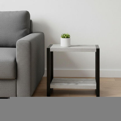 22" Gray And Black Wood And Metal Frame End Table With Shelf