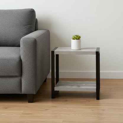22" Gray And Black Wood And Metal Frame End Table With Shelf