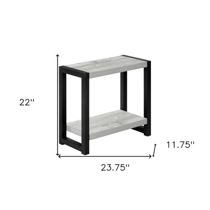 22" Gray And Black Wood And Metal Frame End Table With Shelf