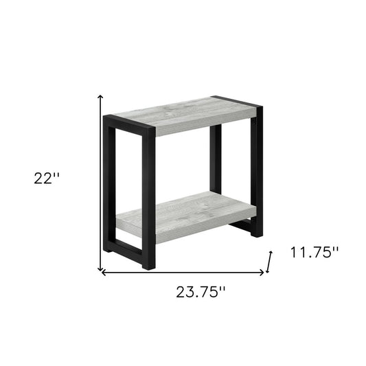 22" Gray And Black Wood And Metal Frame End Table With Shelf