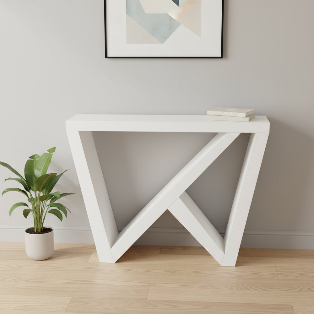 32" White Wood Abstract End Table