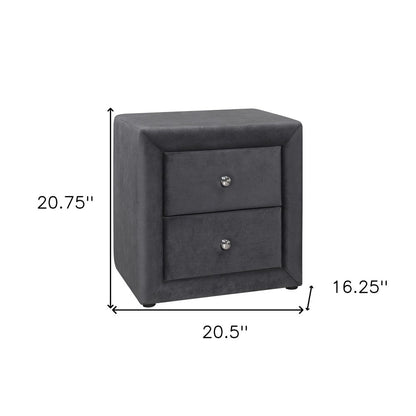 21" Dark Gray Wood Two Drawer Nightstand
