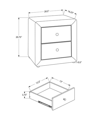 21" Light Gray Wood Two Drawer Nightstand