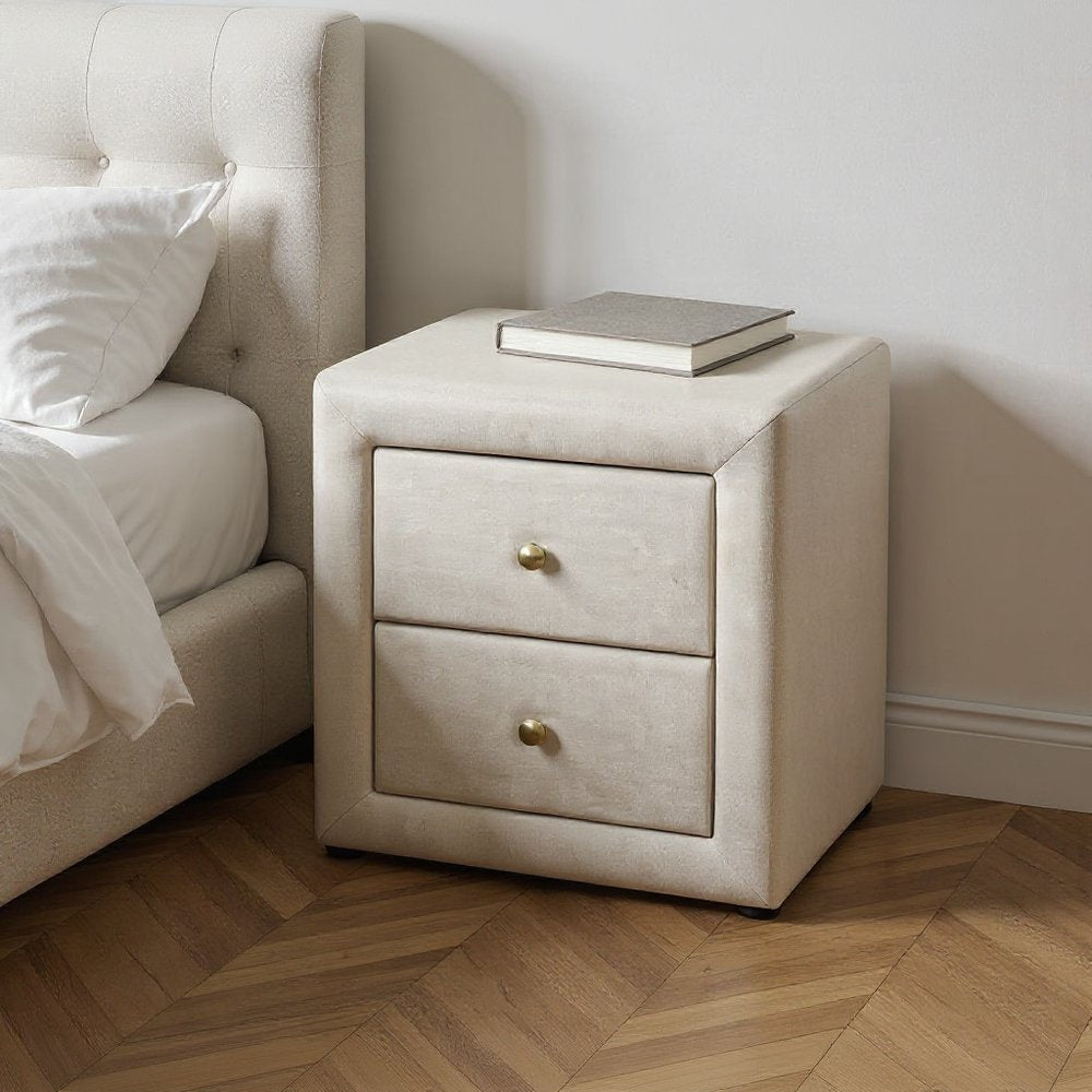 21" Beige Wood Two Drawer Nightstand