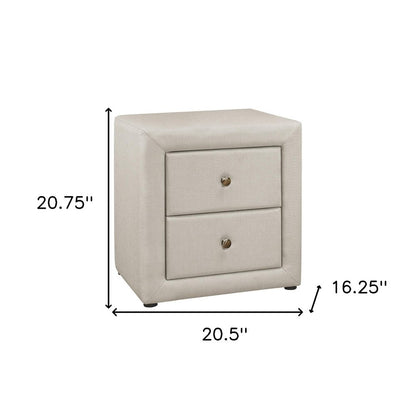 21" Beige Wood Two Drawer Nightstand