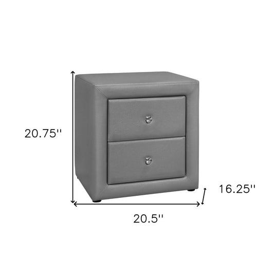 21" Gray Wood Two Drawer Nightstand